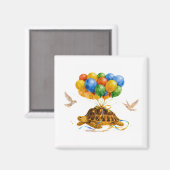 Aimant Happy Birthday flying Sulcata turtle with balloons (Recto/Verso)