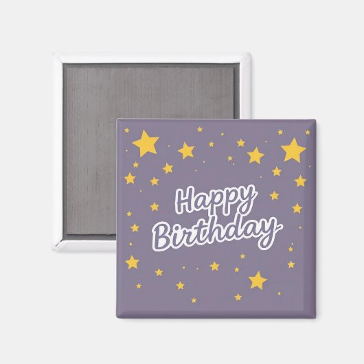 Aimant Happy Birthday Gold Stars on Blue  (Recto/Verso)