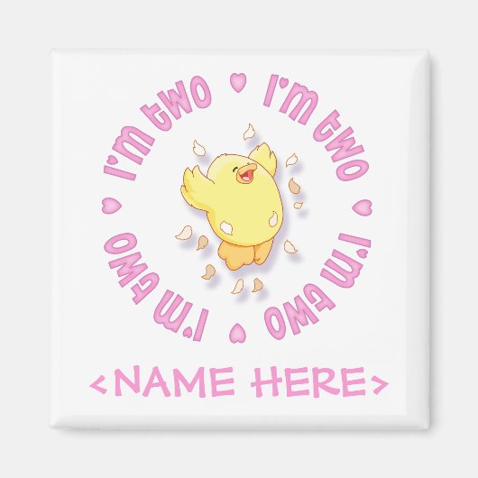 Aimant Happy Chick 2e Anniversaire rose (Devant)