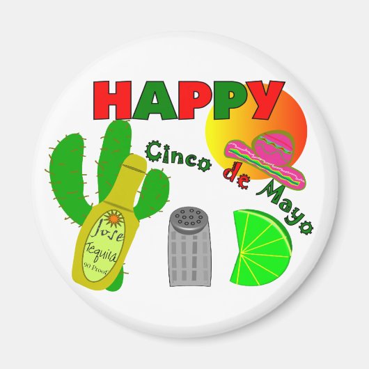 Aimant "Happy Cinco de Mayo" Lime, Tequila & Salt Design (Devant)