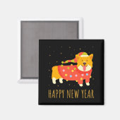 Aimant Happy Dog Corgi Celebrating New Year Cozy Christma (Recto/Verso)