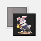 Aimant Happy easter holiday bunny playing softball (Recto/Verso)