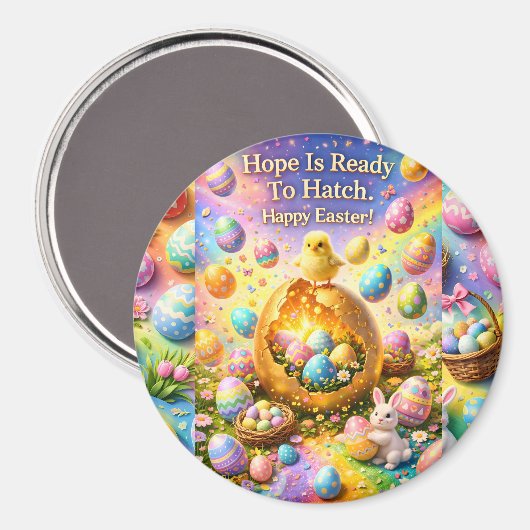 Aimant Happy Easter, magical chick and bunny decorative f (Recto/Verso)