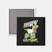 Aimant Happy Eastrawr Cute Trex Dinosaur Easter Bunny Egg (Recto/Verso)