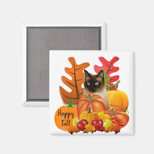 Aimant Happy Fall Siamese Chat en Citrouille Patch Fridge (Recto/Verso)