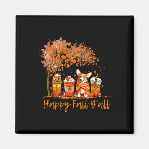 Aimant Happy Fall Y'all Automne Corgi Halloween Citrouill