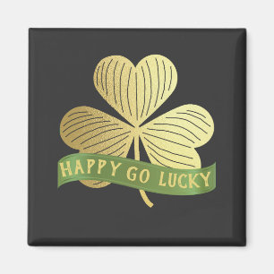 Aimant Happy Go Lucky Gold Shamrock St Patrick's Day