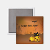 Aimant Happy Halloween Citrouille noir Patch Chat (Recto/Verso)