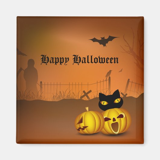 Aimant Happy Halloween Citrouille noir Patch Chat (Devant)