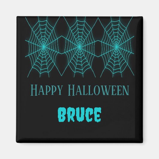 Aimant Happy Halloween neon bleu spiderweb noir (Devant)