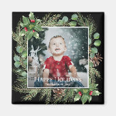 Aimant Happy Holidays Photo Greenery Square (Devant)