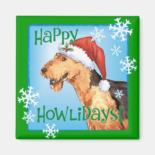 Aimant Happy Howliday Airedale (Devant)