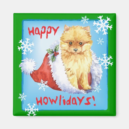 Aimant Happy Howliday Pomeranian (Devant)
