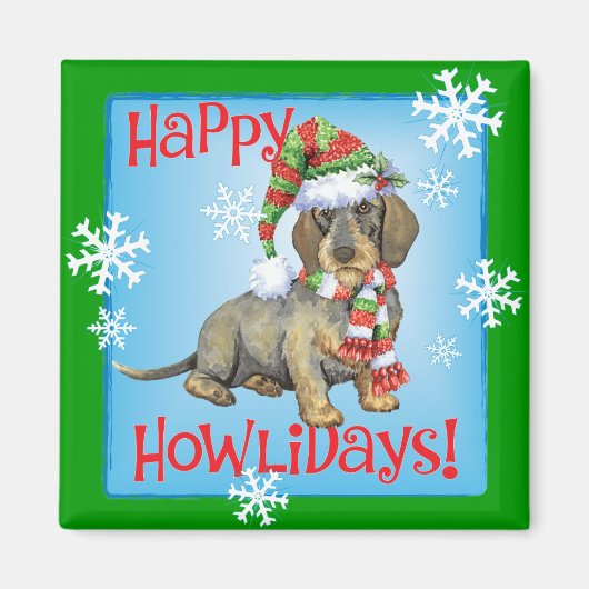 Aimant Happy Howlidays Wirehaired Dachshund (Devant)