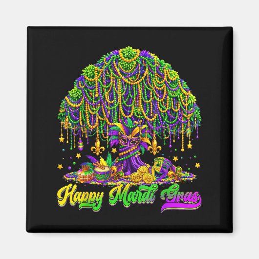 Aimant Happy Mardi Gras Tree Beads Mask Carnival New Orle (Devant)