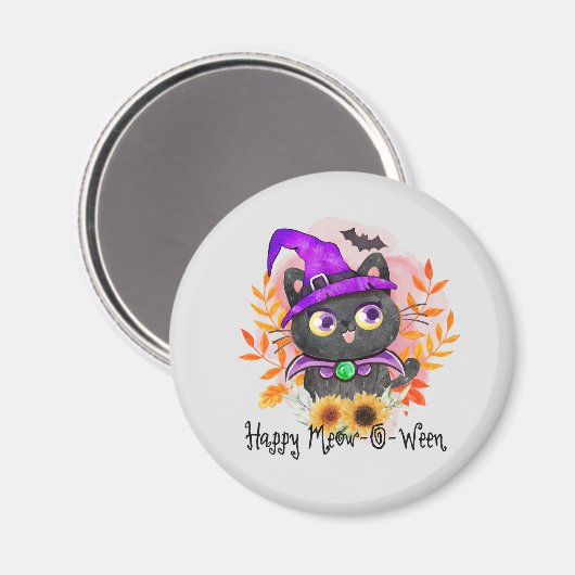 Aimant Happy Meow-o-ween -Chat Sorcière Noire (Recto/Verso)