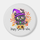 Aimant Happy Meow-o-ween -Chat Sorcière Noire (Devant)