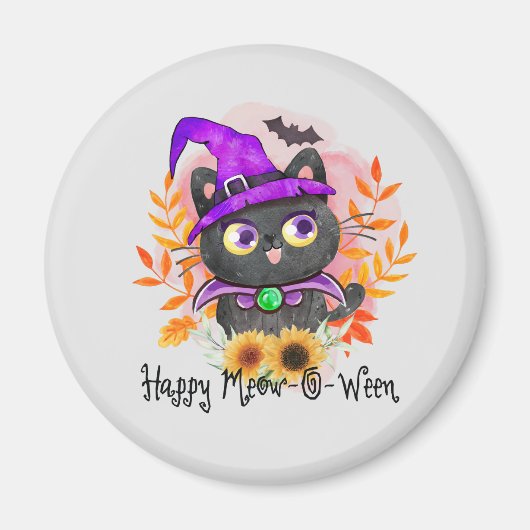 Aimant Happy Meow-o-ween -Chat Sorcière Noire (Devant)