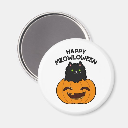 Aimant Happy Meowloween Funny Halloween jeu de chat noir (Recto/Verso)