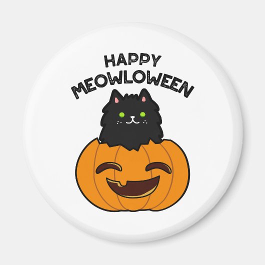 Aimant Happy Meowloween Funny Halloween jeu de chat noir (Devant)
