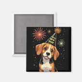 Aimant Happy New Year 2025 Eve Firework Dog Funny Beagle  (Recto/Verso)