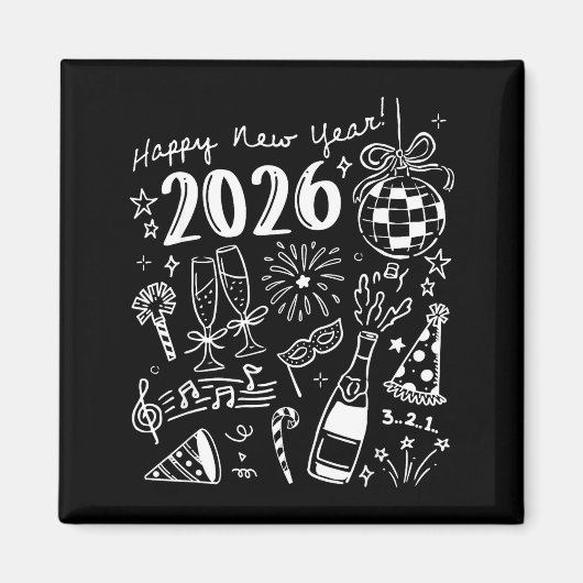 Aimant Happy New Year 2026 Bow Funny  (Devant)