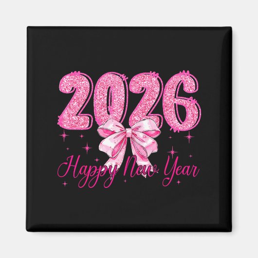 Aimant Happy New Year 2026 Coquette Bow New Years Eve Par (Devant)