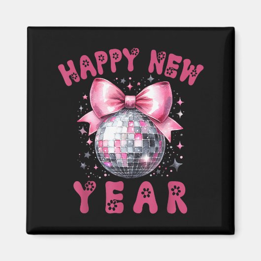 Aimant Happy New Year 2026 Coquette Nk Bow Disco Ball Wom (Devant)