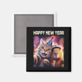 Aimant Happy New Year 2026 Cute Cat Capybara Party Art  (Recto/Verso)