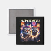 Aimant Happy New Year 2026 Cute Cat Raccoon Celebration  (Recto/Verso)