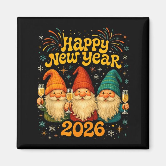 Aimant Happy New Year 2026 Cute Gnome Party Gift  (Devant)