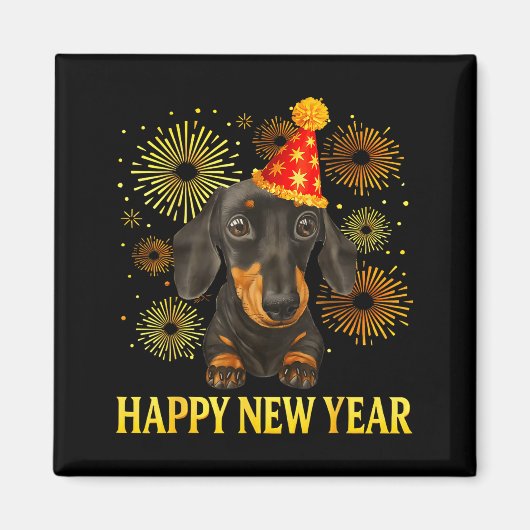 Aimant Happy New Year 2026 Dachshund Fireworks New Years  (Devant)