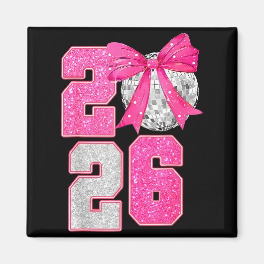 Aimant Happy New Year 2026 Disco Ball Nk Coquette Bow Fam (Devant)