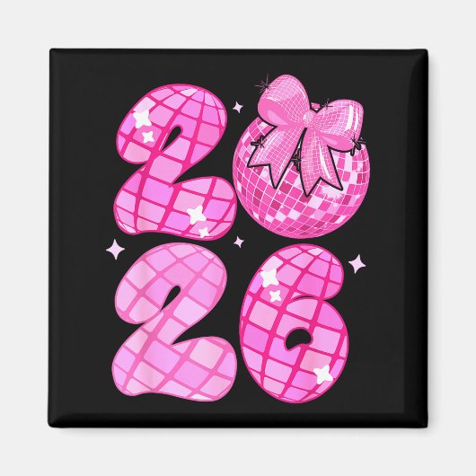 Aimant Happy New Year 2026 Disco Ball Nk Coquette Bow Fam (Devant)