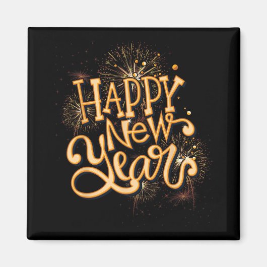 Aimant Happy New Year New Years Eve Party , Black  (Devant)