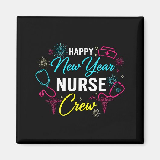 Aimant Happy New Year Nurse Shirt, Fireworks Stethoscope (Devant)