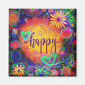 Aimant Happy ONE WORD Inspirivity Amusants Coeurs floraux (Devant)