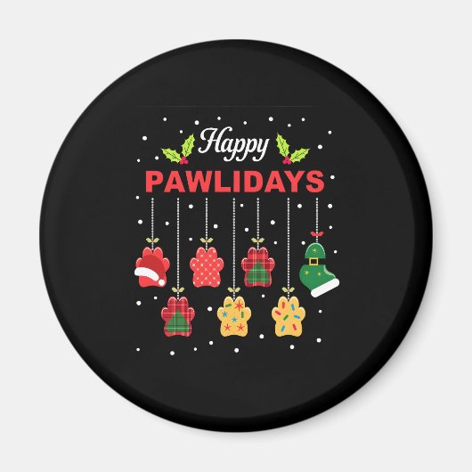 Aimant Happy Pawlidays Funny Christmas Dog Paw Xmas Dogs (Devant)