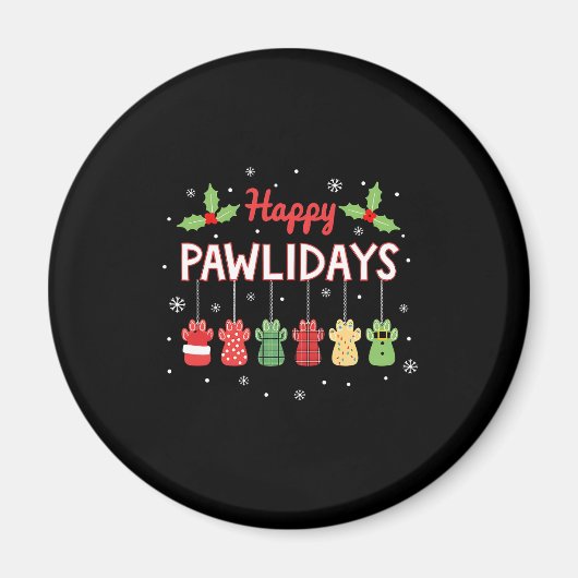 Aimant Happy Pawlidays Funny Christmas Dog Paw Xmas Dogs (Devant)