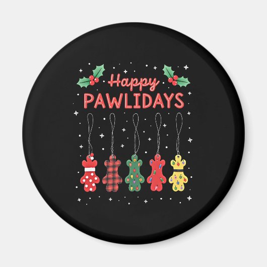 Aimant Happy Pawlidays Funny Christmas Dog Paw Xmas Dogs (Devant)