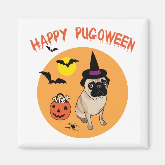 Aimant Happy Pugoween Carlins Tee - shirts, Cadeaux (Devant)