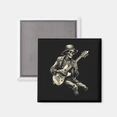 Aimant Happy Skeleton Guitar Guy Éffrayant Halloween Rock (Recto/Verso)