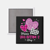 Aimant Happy Valentine's Day Leopard And Plaid Hearts Gir (Recto/Verso)