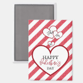 Aimant Happy Valentine's Day Red Hearts Chalk Stripes (Recto/Verso)