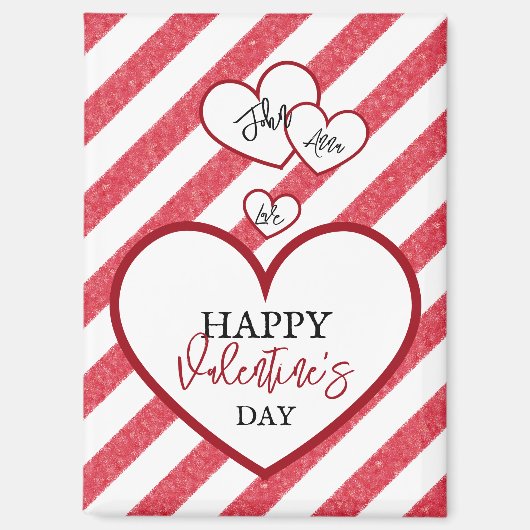 Aimant Happy Valentine's Day Red Hearts Chalk Stripes (Recto)