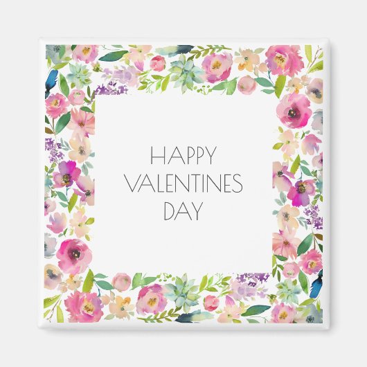 Aimant Happy Valentines Watercolor Floral Love You Name (Devant)