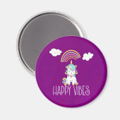 Aimant Happy Vibes Typographie mignonne souriant Unicorn (Recto/Verso)