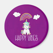 Aimant Happy Vibes Typographie mignonne souriant Unicorn (Devant)