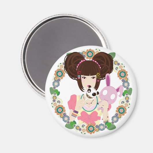 Aimant Harajuku Girl Yuriko - bordé (Recto/Verso)