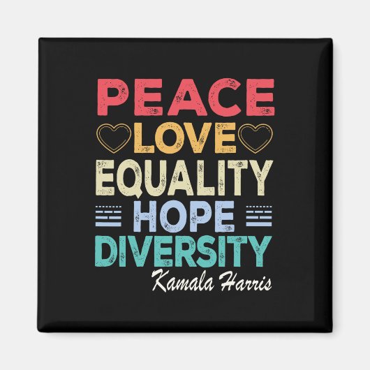 Aimant Harris Peace Love Equality Hope Diversity Retro (Devant)